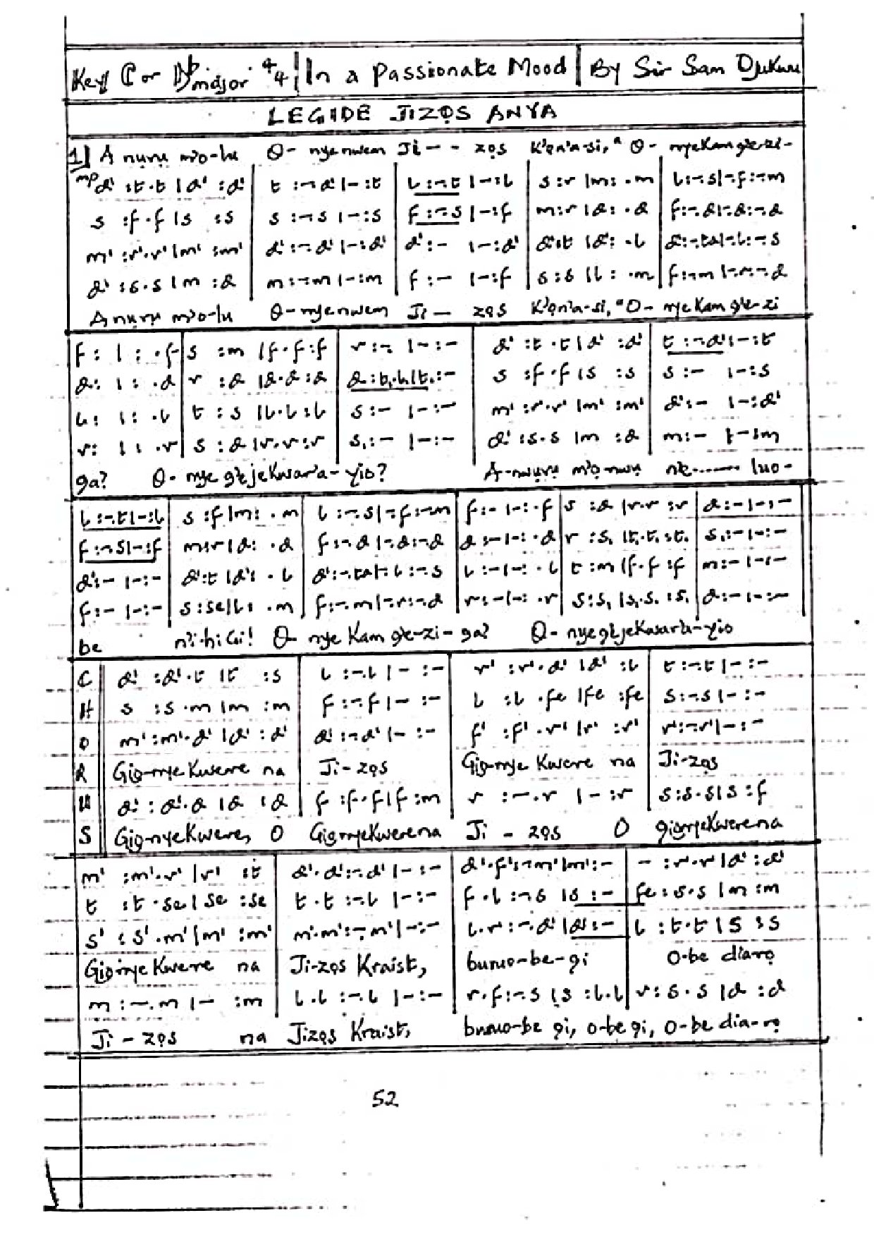 Legide Jisos Anya - Sam Ojukwu - Download Choir Script PDF