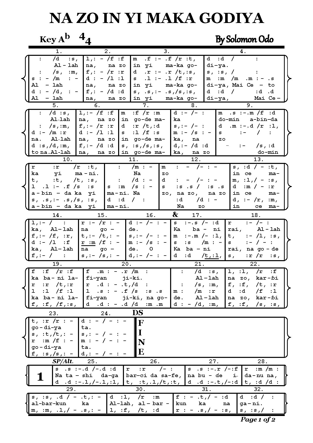 Na Zo In Yi Maka Godiya By Solomon Odo - Download Choir Script PDF