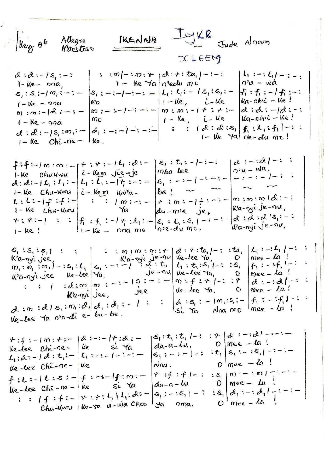 Ikenna - Jude Nnam - Download Choir Script PDF