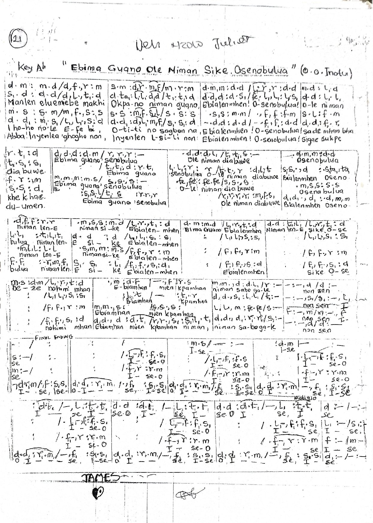 Ebima Guano Ole Niman Sike Osenolulua - Download Choir Script PDF