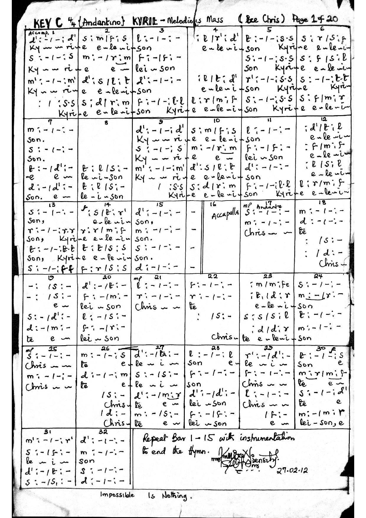 Kyrie (melodious Mass) - Download Choir Script PDF