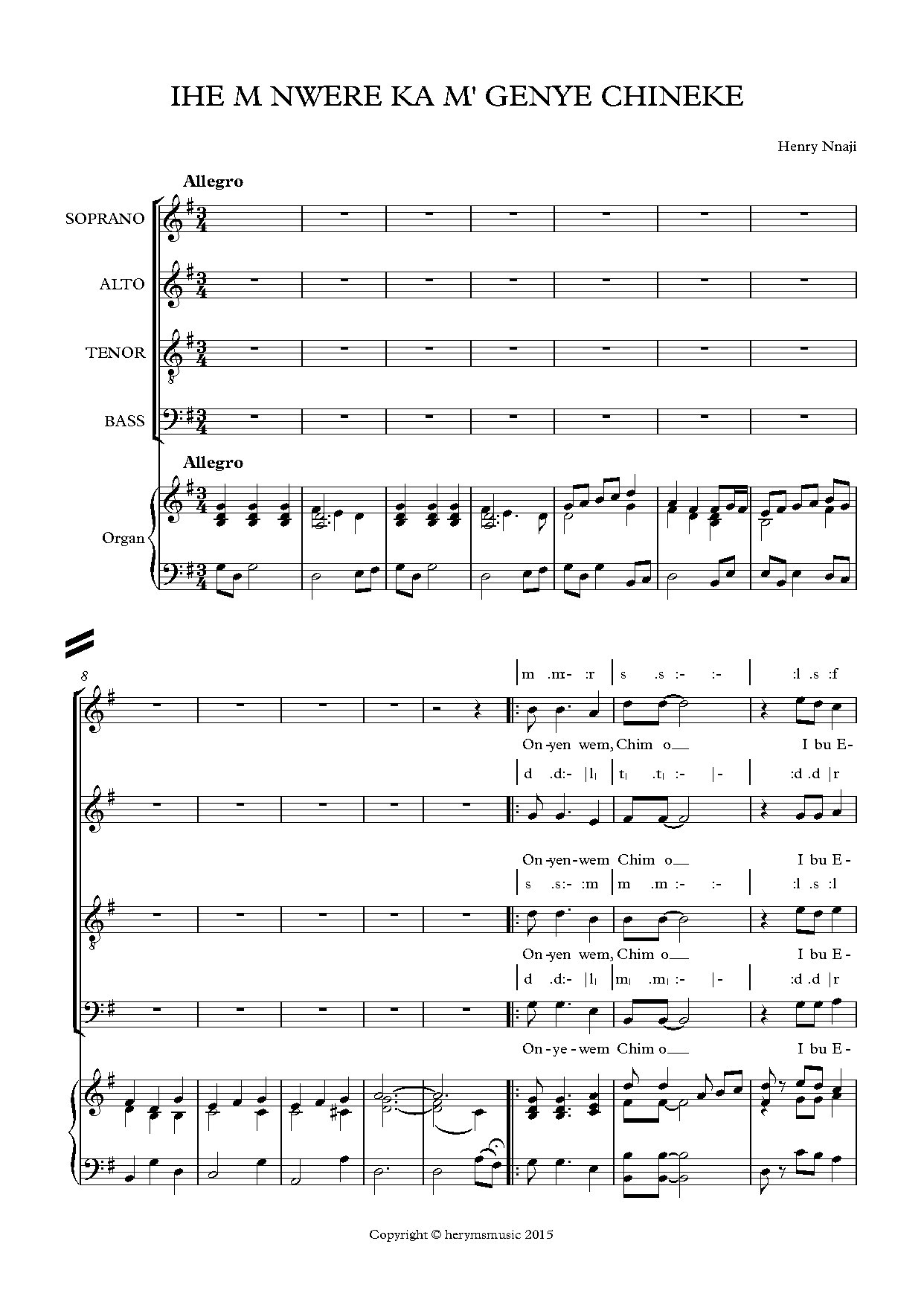 Ihe Mwere Kam Ge Nye Chineke 19 35 - Full Score - Download Choir Script PDF