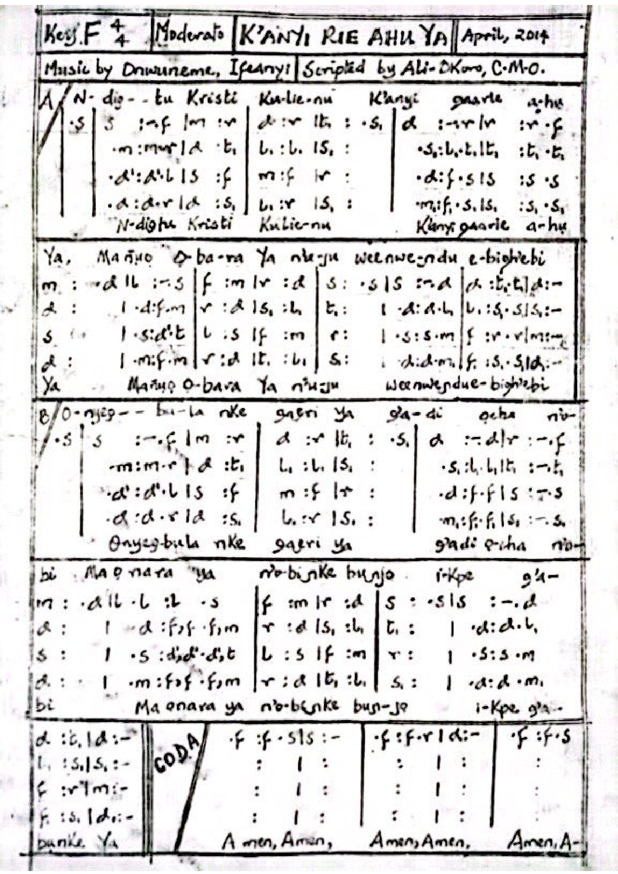 K’anyi Rie Ahu Ya - Onwuneme Ifeanyi - Download Choir Script PDF