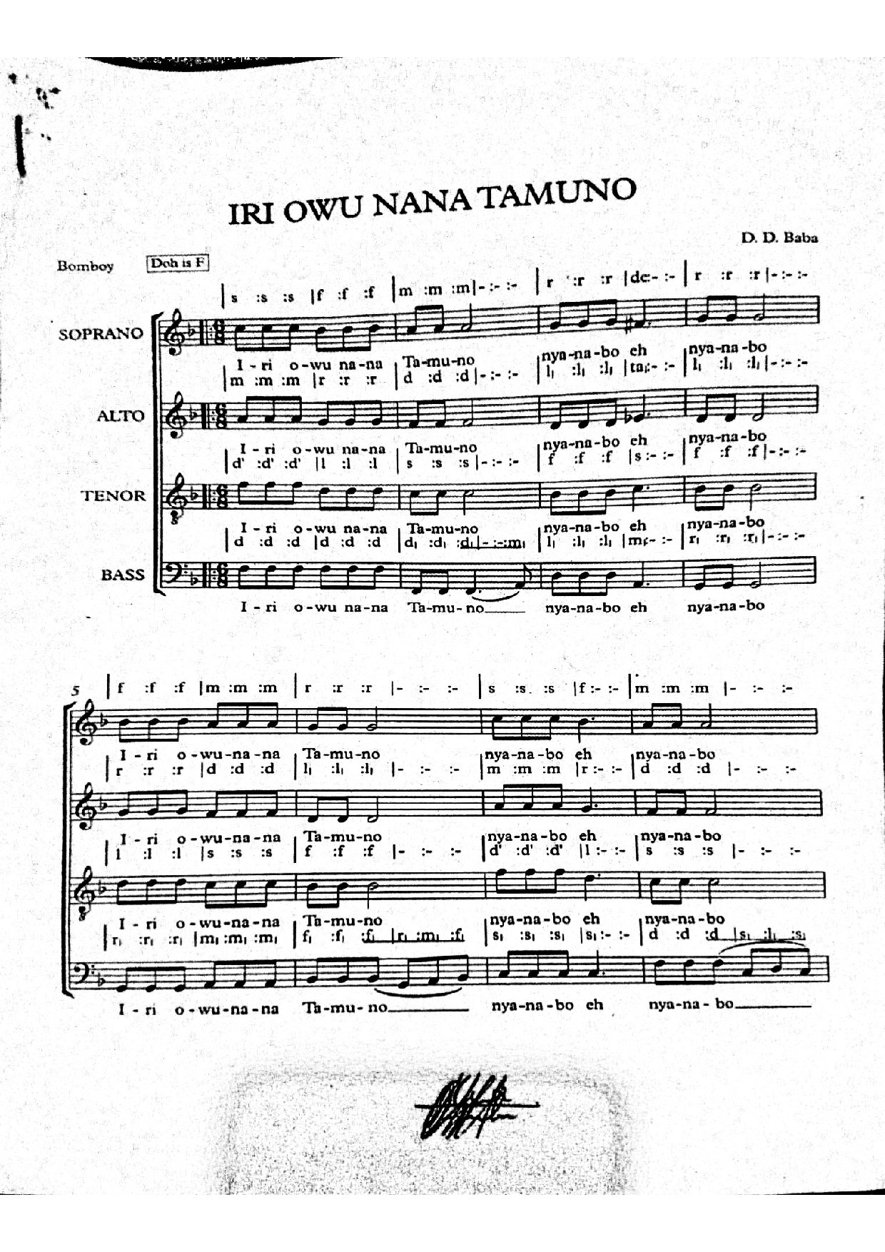 Iri Owu Nana Tamuno - Download Choir Script PDF