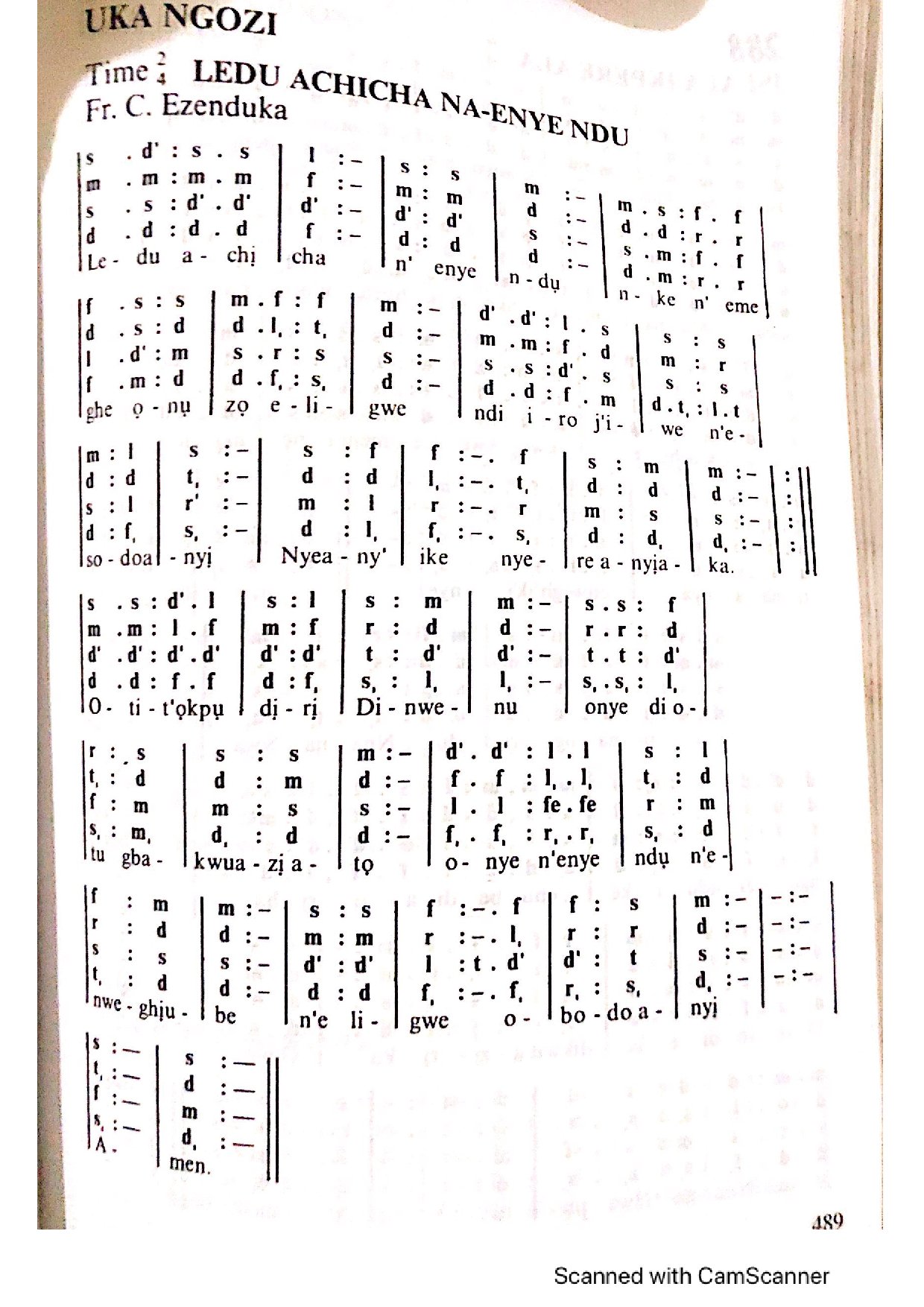 Leedu Achicha N’enye Ndu - Download Choir Script PDF