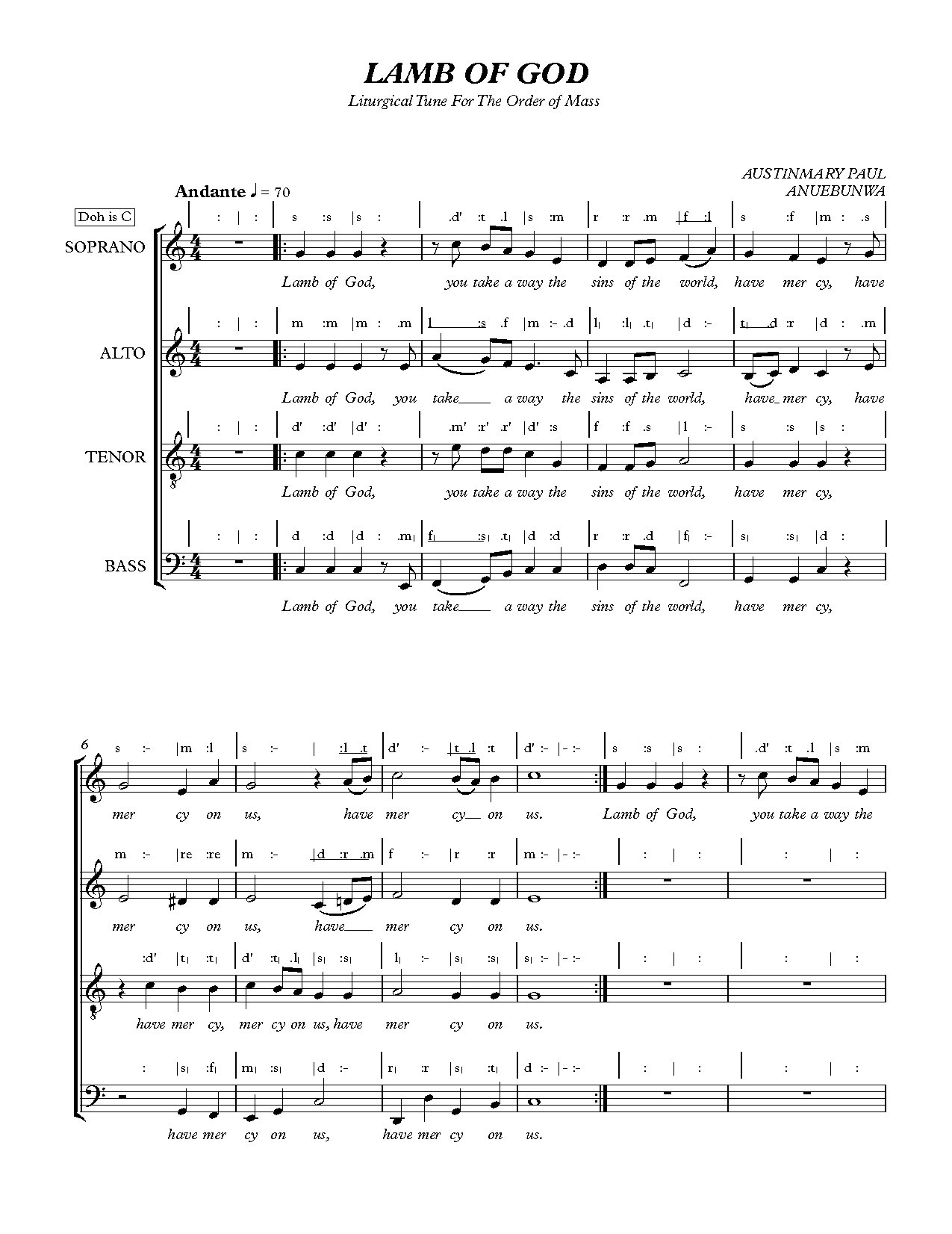 Lamb Of God Sss D'tls Mrrmflsfm - Full Score - Download Choir Script PDF