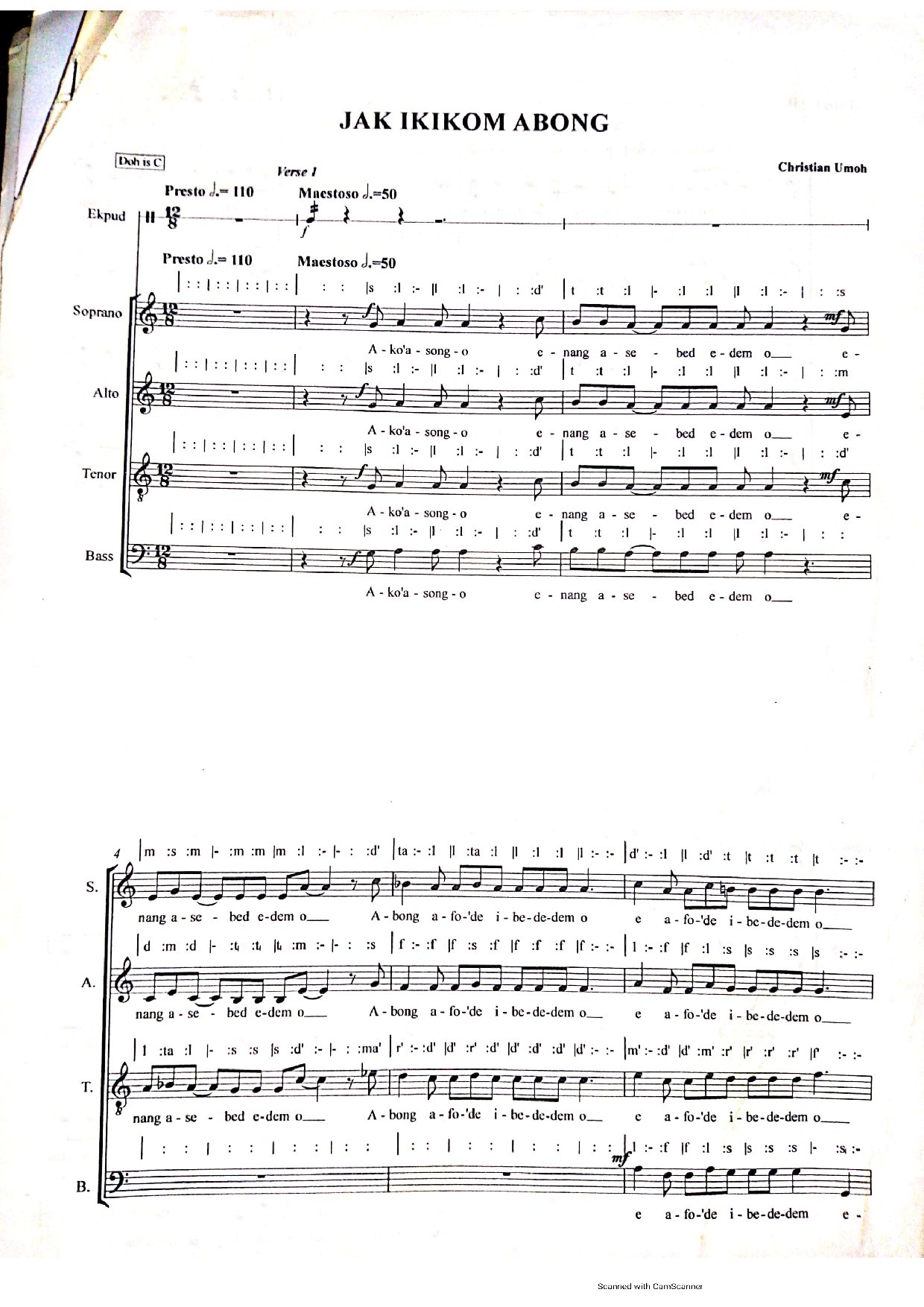 Jak Ikikom Abong - Download Choir Script PDF
