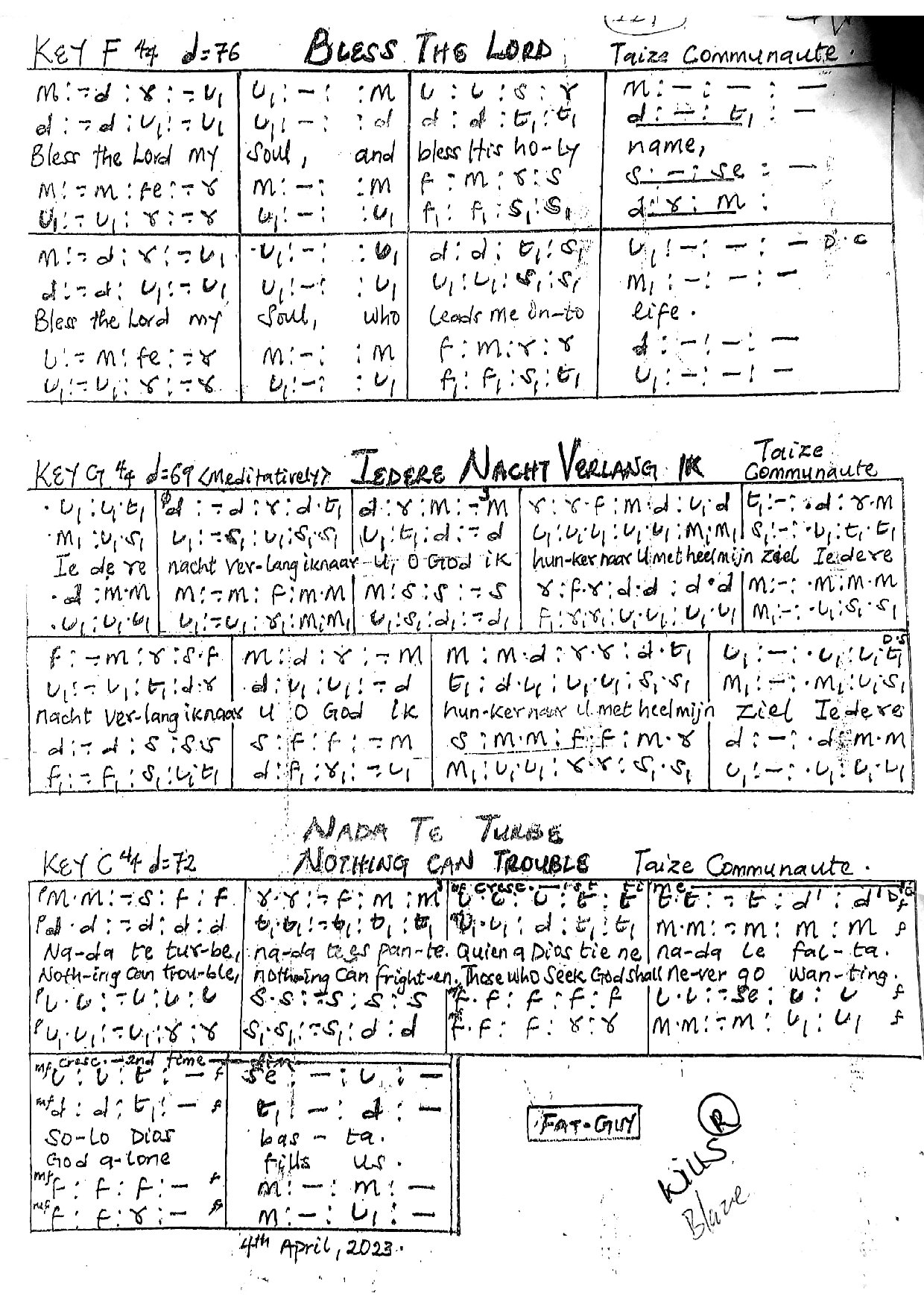 Iedere Naght - Taize - Download Choir Script PDF