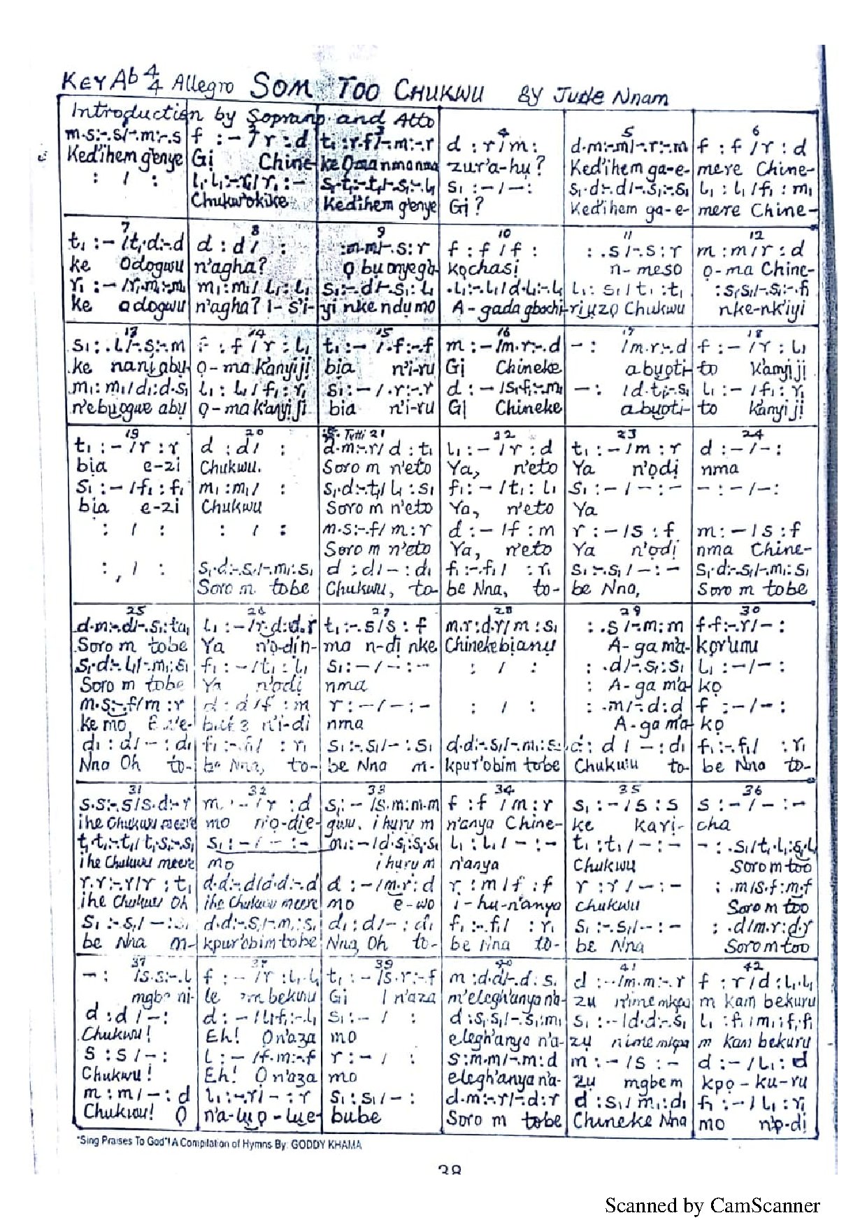 Sorom Too Chukwu ~ Jude Nnam - Download Choir Script PDF