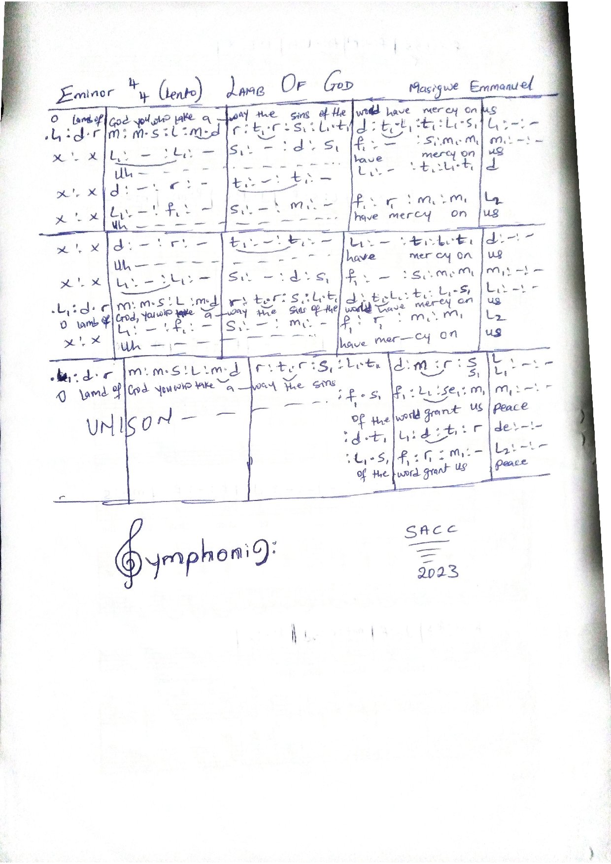 Lamb Of God- Masigwe Emmanuel - Download Choir Script PDF