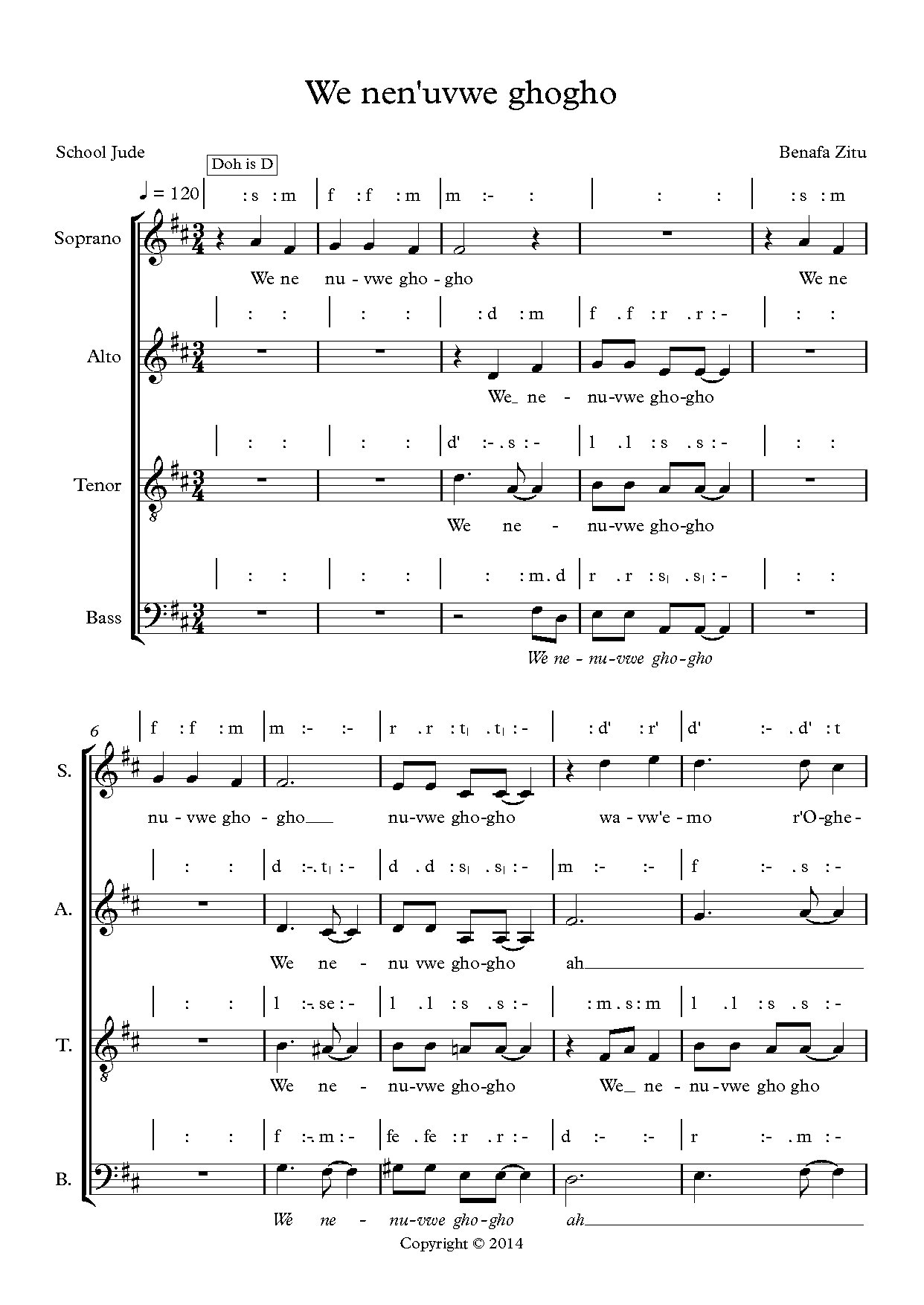 We Nen Uvwe Ghogho - Full Score - Download Choir Script PDF