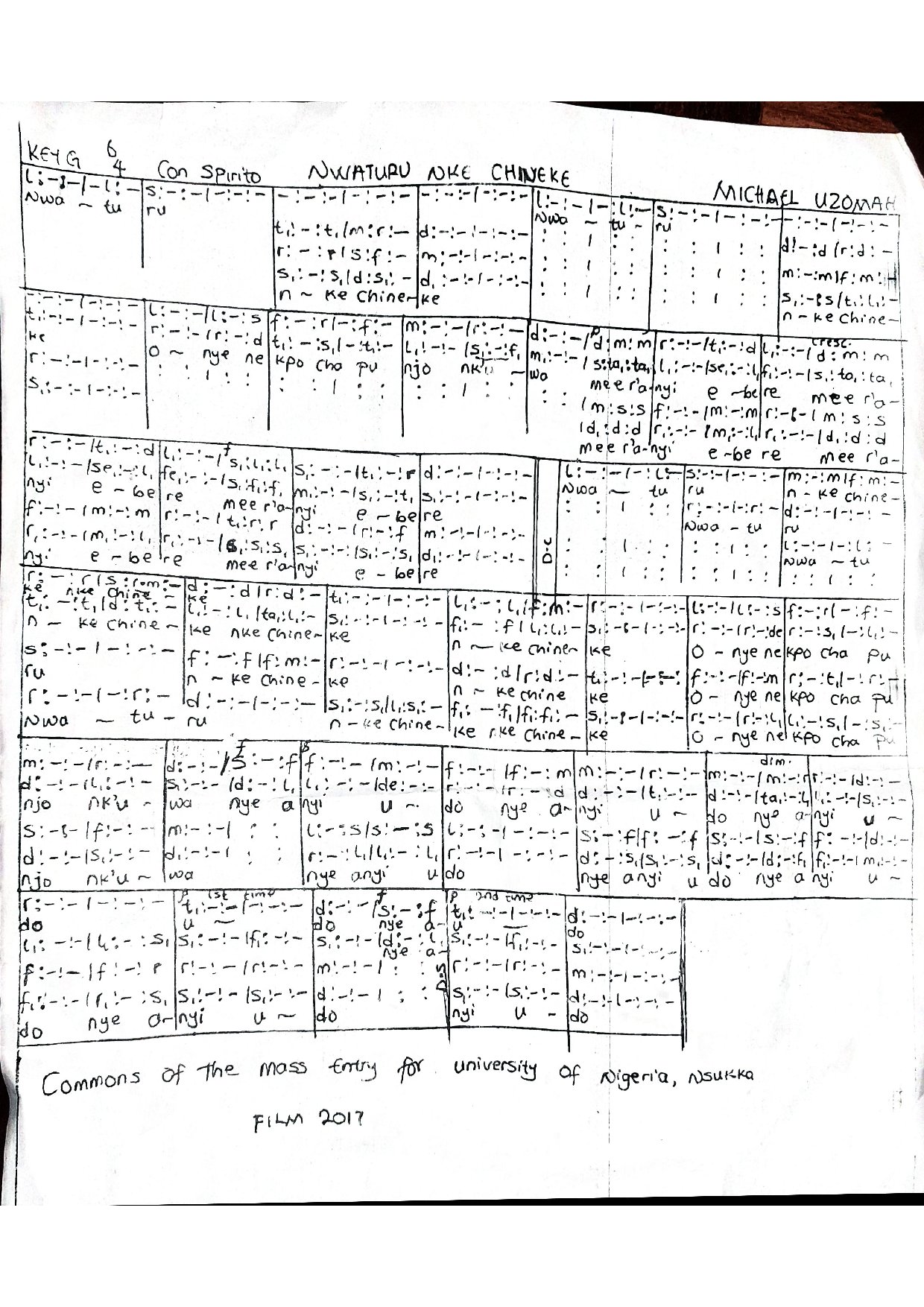 Nwatụrụ By Micheal Uzomah - Download Choir Script PDF