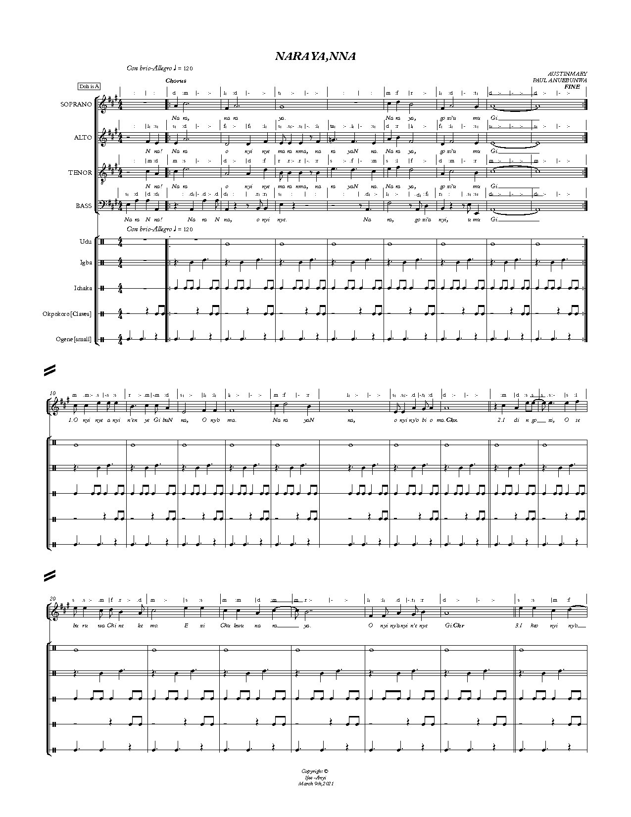Nara Ya,nna - Full Score - Download Choir Script PDF
