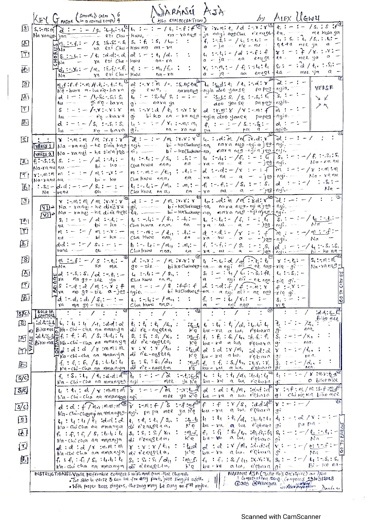 Naranu Aja - Alex Ugwu - Download Choir Script PDF