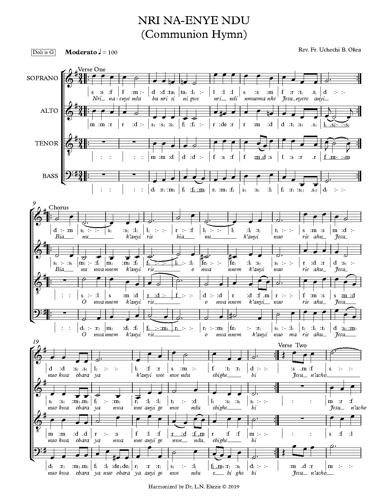 Nri Na'enye Ndu - Full Score - Download Choir Script PDF