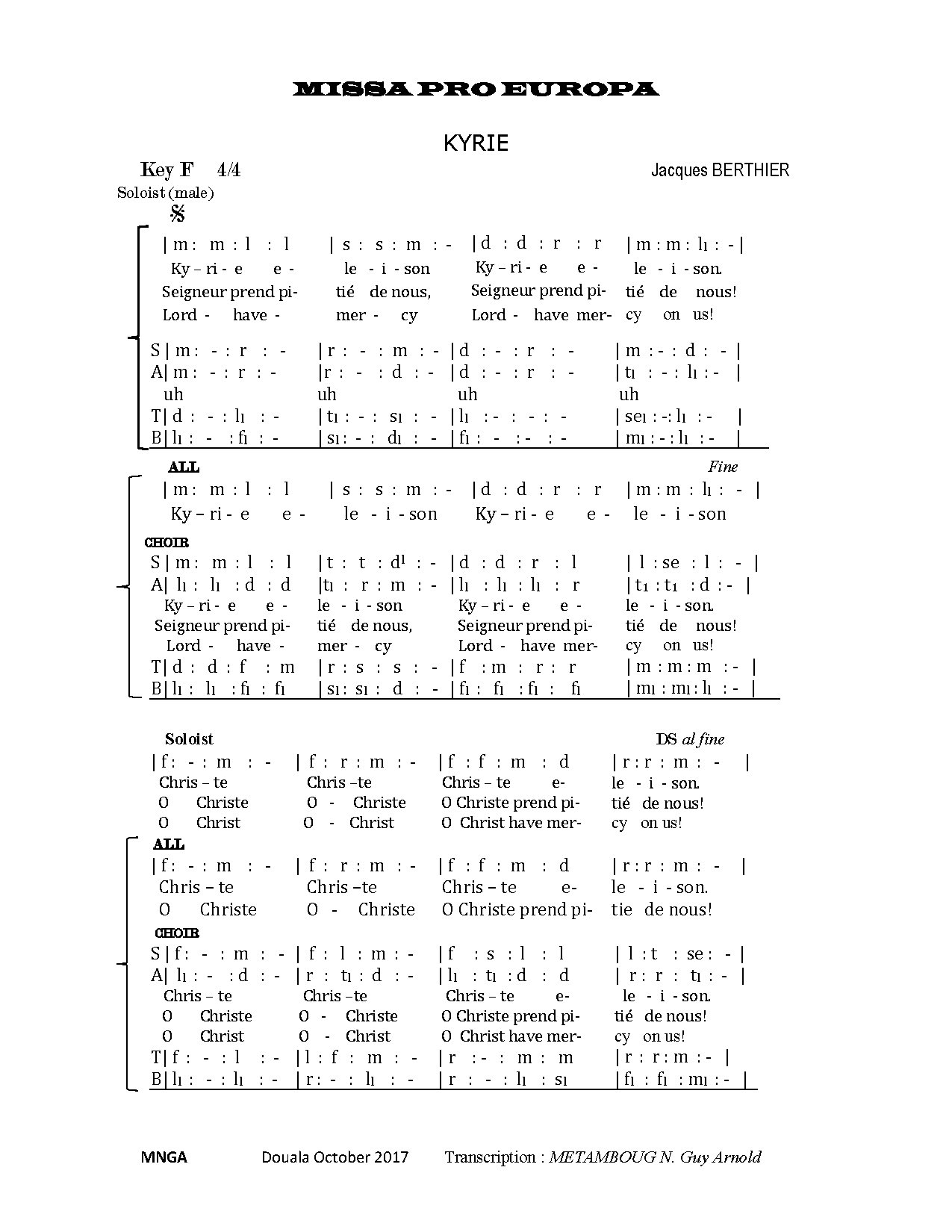 Missa Pro Europa 1 - Download Choir Script PDF