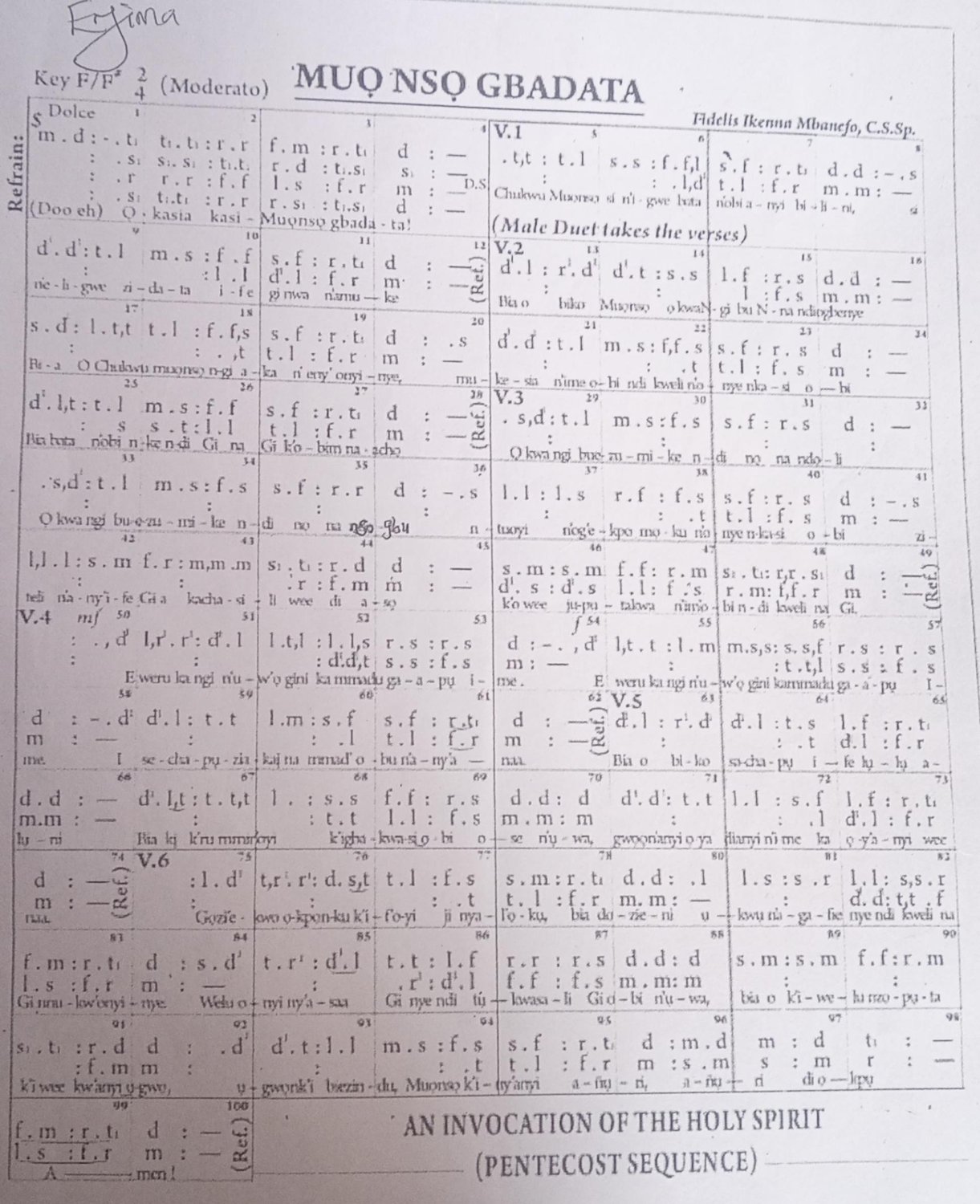 Muo Nso Gbadata - Invocation - Download Choir Script PDF