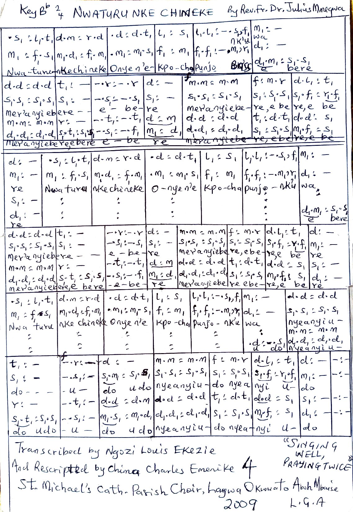 Nwaturu Nke Chineke By Rev Fr Dr Julius Mmegwa - Download Choir Script PDF