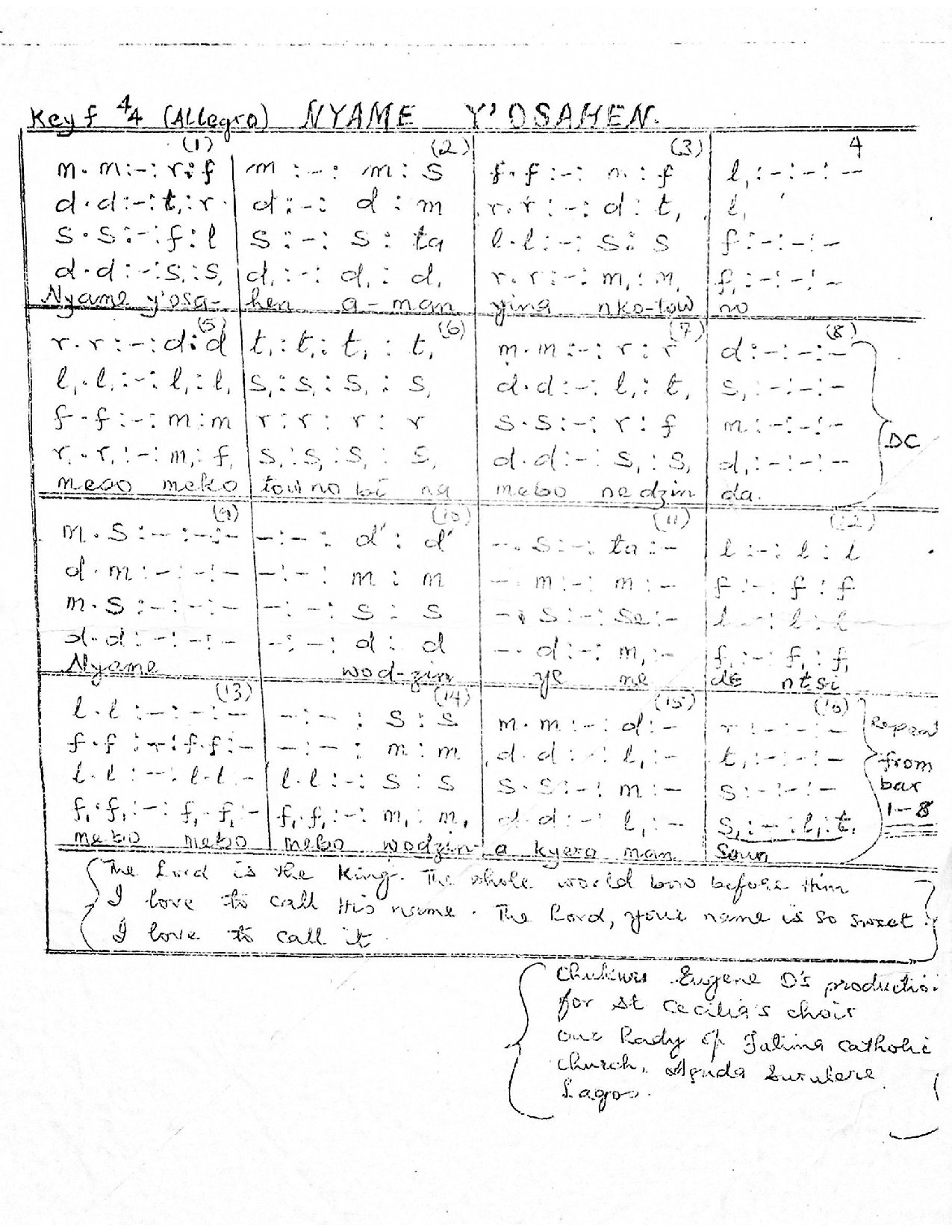Nyame Osahe - Download Choir Script PDF