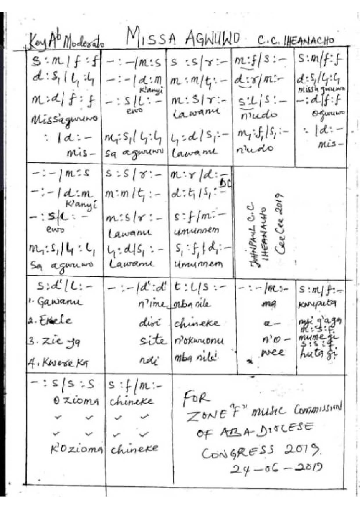 Misa Agwasigo - Download Choir Script PDF