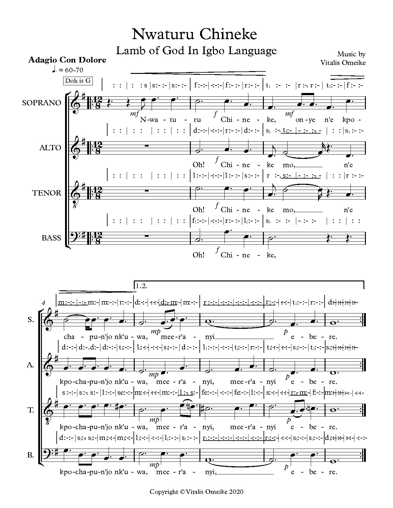 Nwaturu Chineke - Lamb Of God In Igbo Language - Download Choir Script PDF