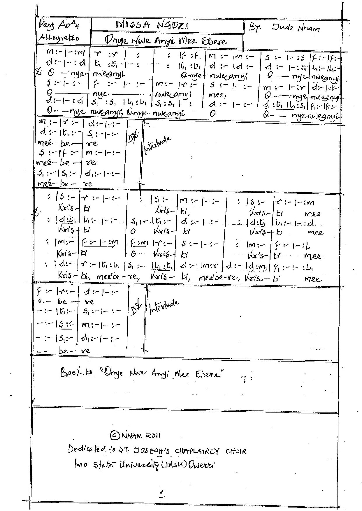 Missa Ngozi Jude Nnam 2 - Download Choir Script PDF