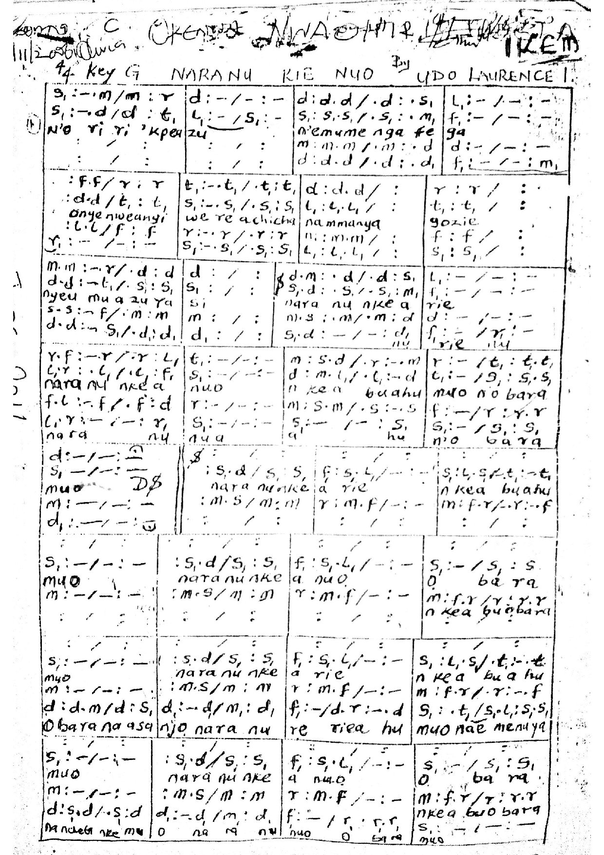 Naranu Rie Nuo By (udo Lawrence) - Download Choir Script PDF