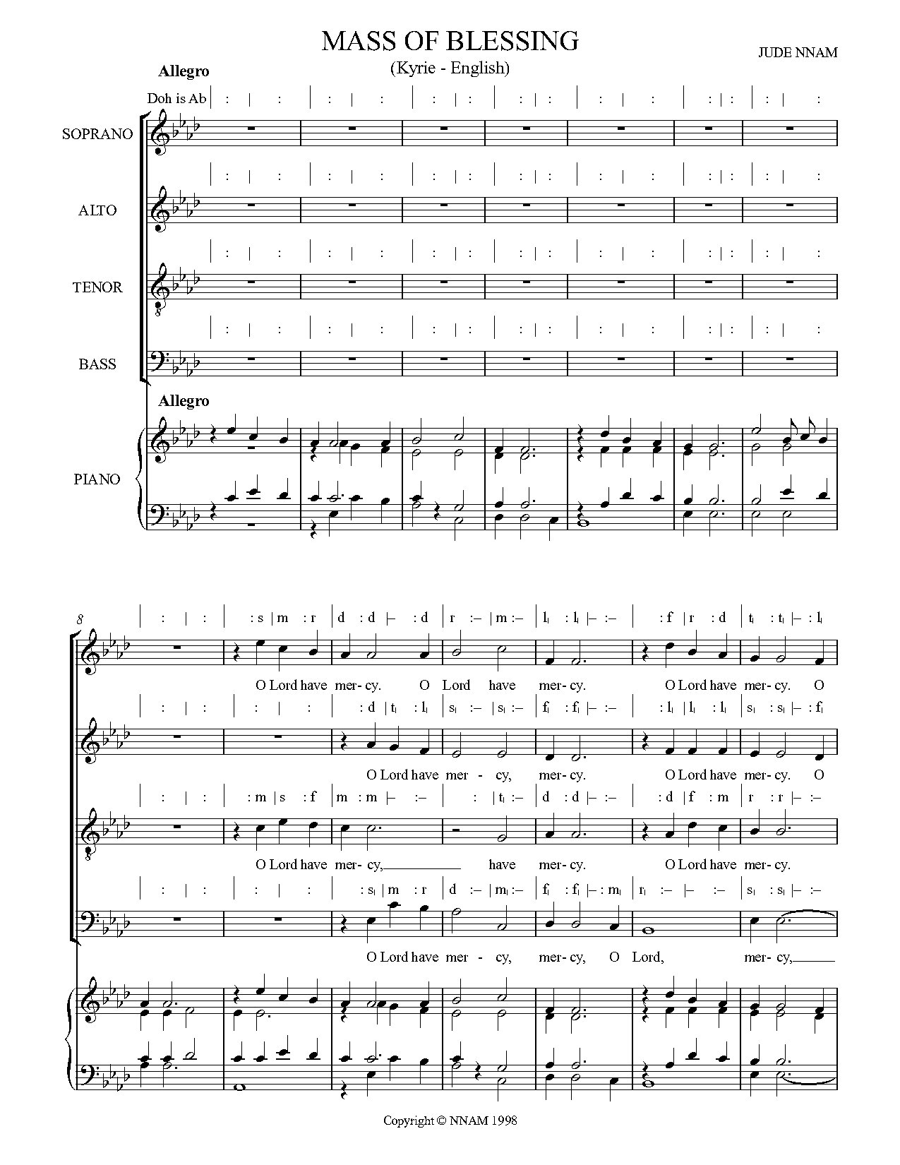 Mass Of Blessing - Kyrie (english) - Download Choir Script PDF