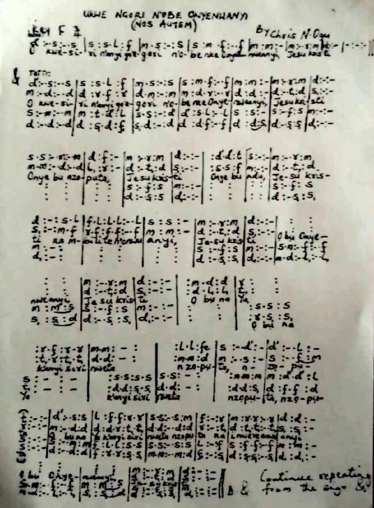 Nos Autem In Igbo By Chris Ogu - Download Choir Script PDF