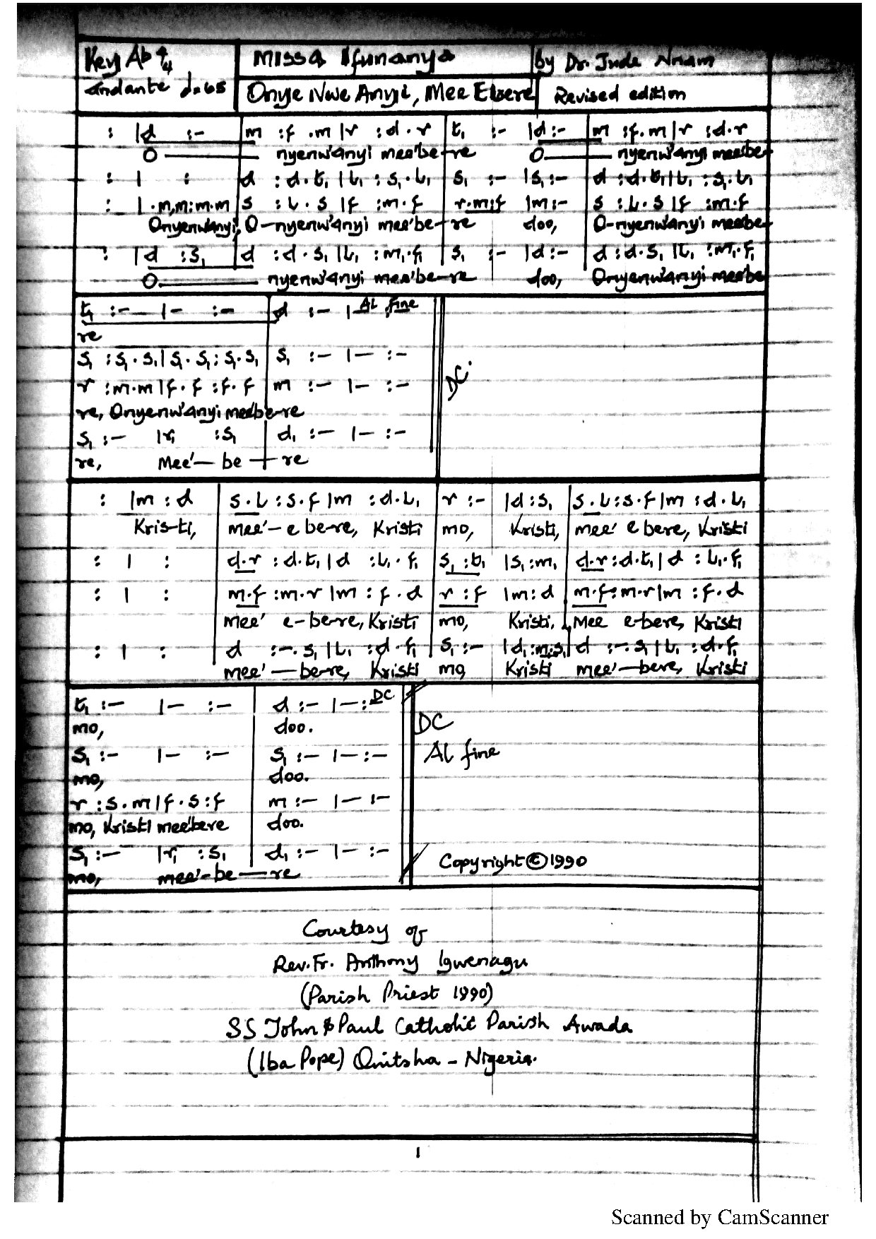 Missa Ifunanya By Jude Nnam - Download Choir Script PDF