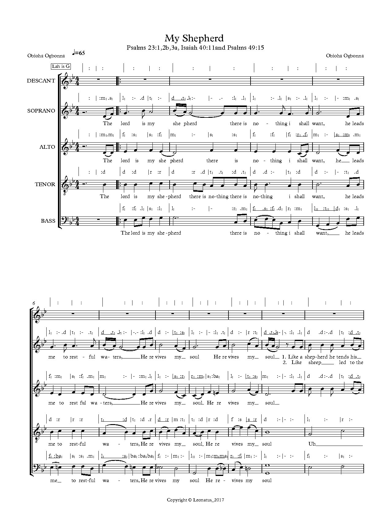 My Shepherd - Obioha Ogbonna - Download Choir Script PDF