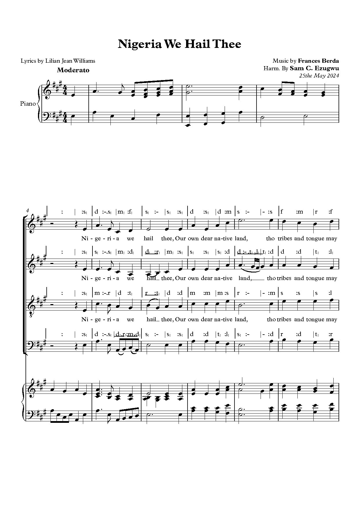 Nigeria We Hail Thee - Sol-fa -sam Ezugwu - Download Choir Script PDF