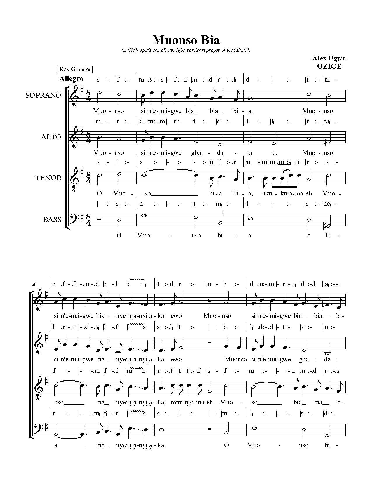 Muonso Bia - Alex Ugwu Ozige - Download Choir Script PDF