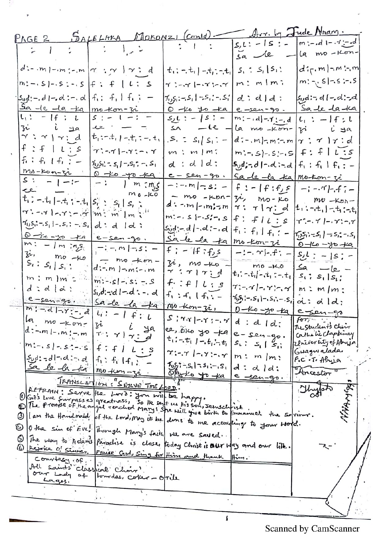 Salelaka Mokonzi By Jude Nnam - Download Choir Script PDF
