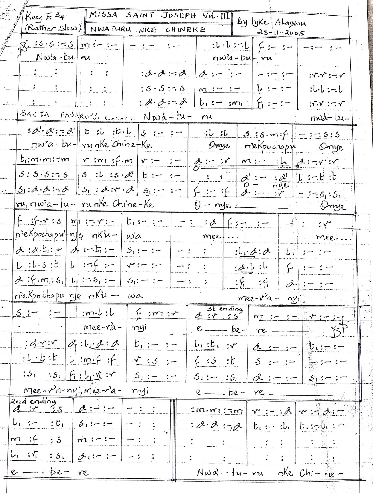 Nwaturu Nke Chineke From Missa St Joseph Vol. Iii By Iyke Alagwu - Download Choir Script PDF