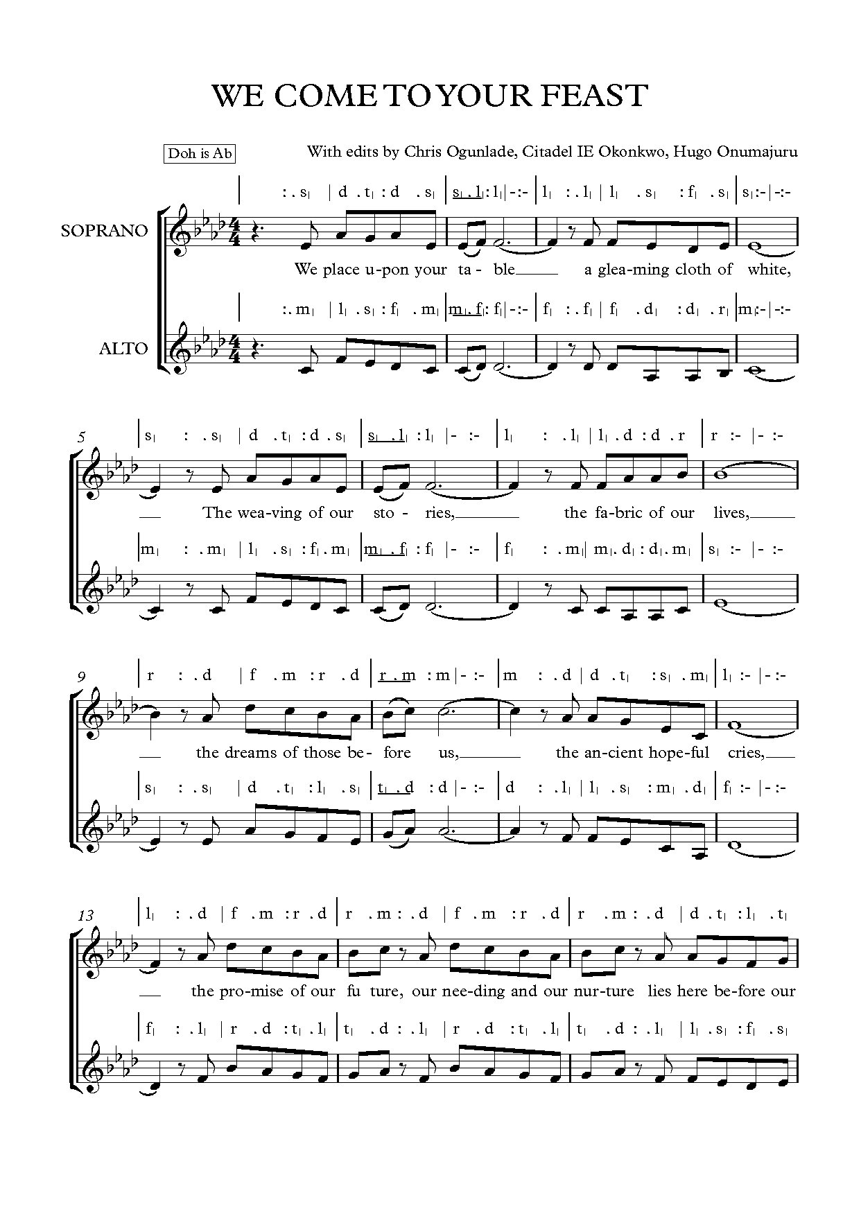 We Come To Your Feast - Offertor - Download Choir Script PDF
