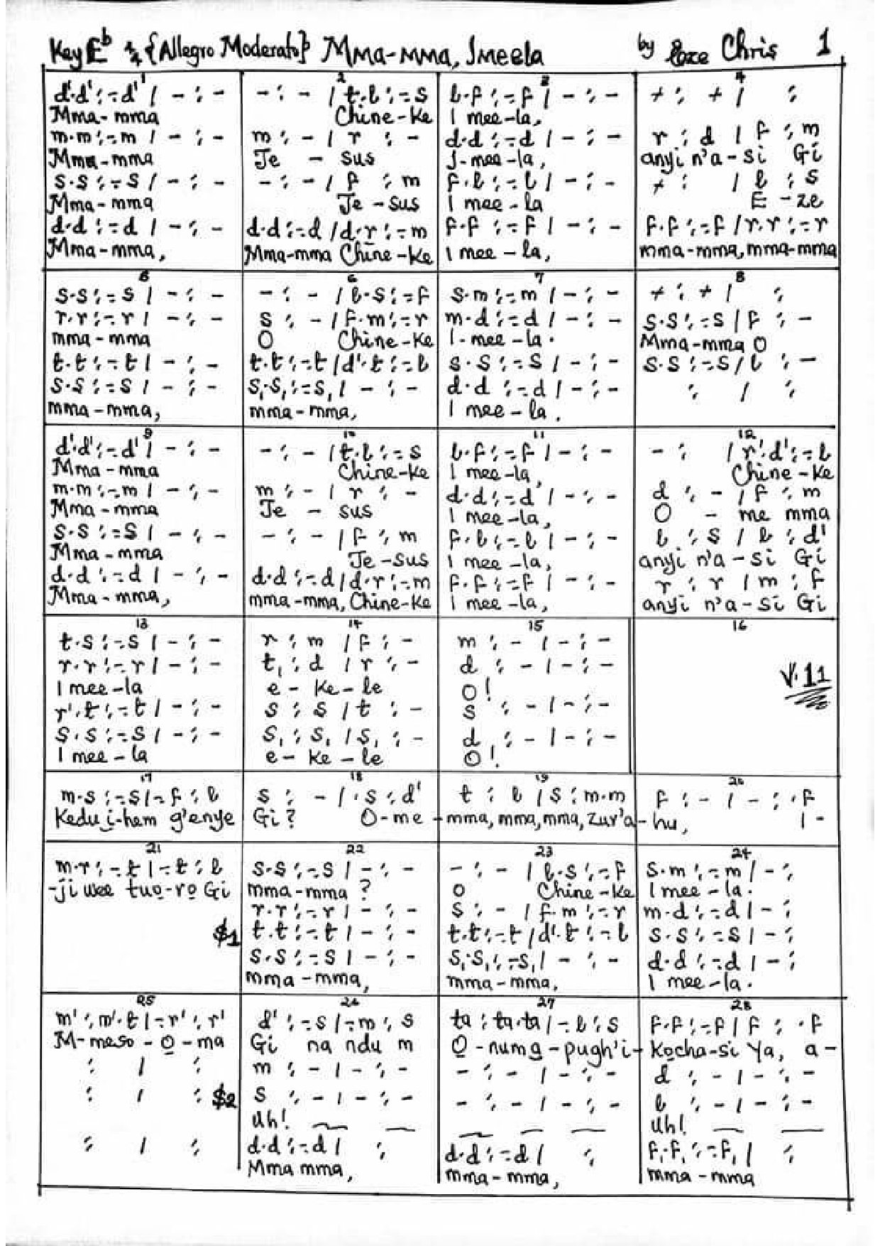 Mmamma Imeela - Download Choir Script PDF