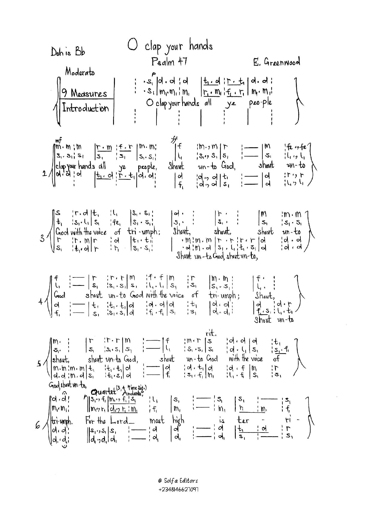 O Clap Your Hands - Greenwood - Download Choir Script PDF