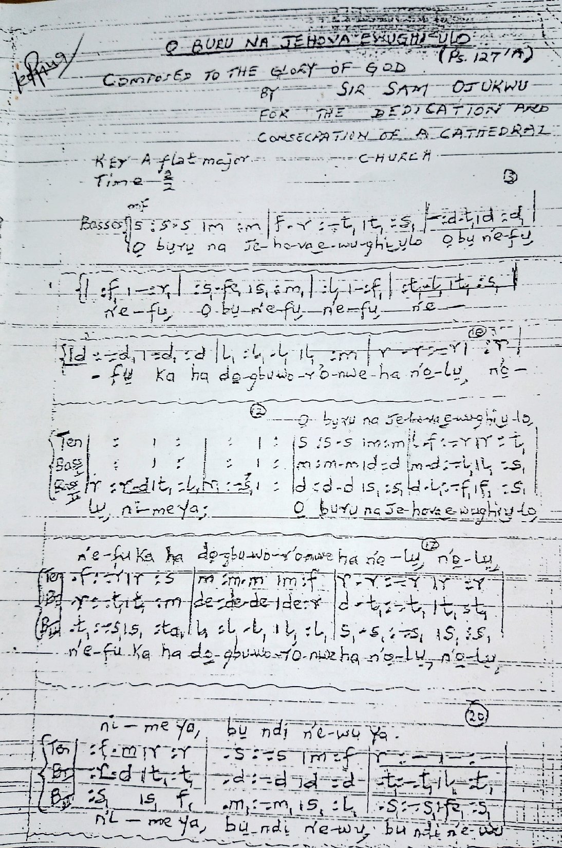 Ọ Bụrụ Na Jehovah Ewughi Ụlọ By Sam Ojukwu. - Download Choir Script PDF