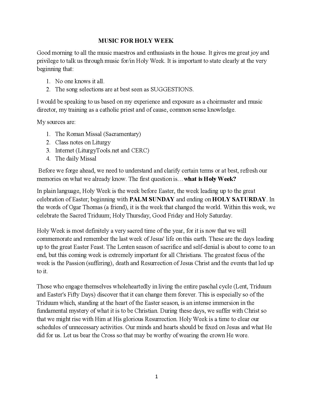 Music For Holy Week - Download Choir Script PDF
