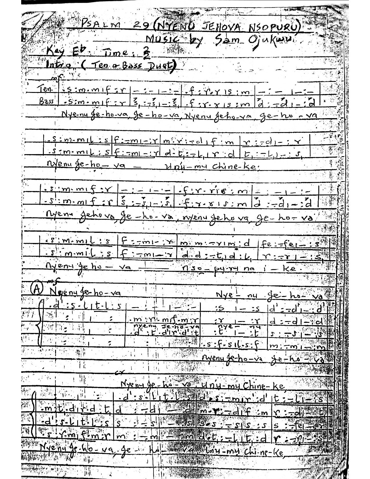 Nyenu Jehovah - Download Choir Script PDF
