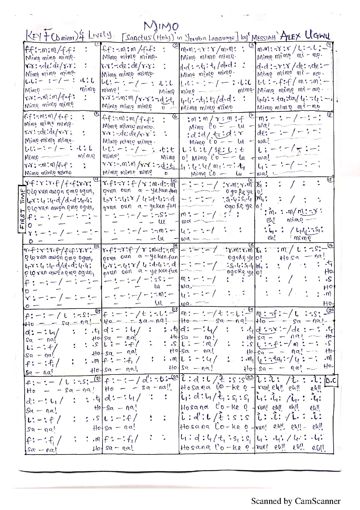 Mimo In Dminor Alex Ugwu - Download Choir Script PDF