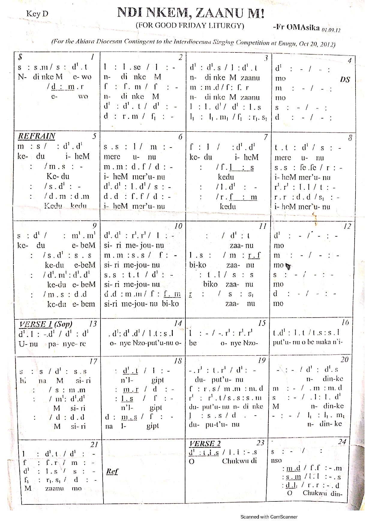 Ndị Nkem, Zaanu M! By Fr. Omasika - Download Choir Script PDF