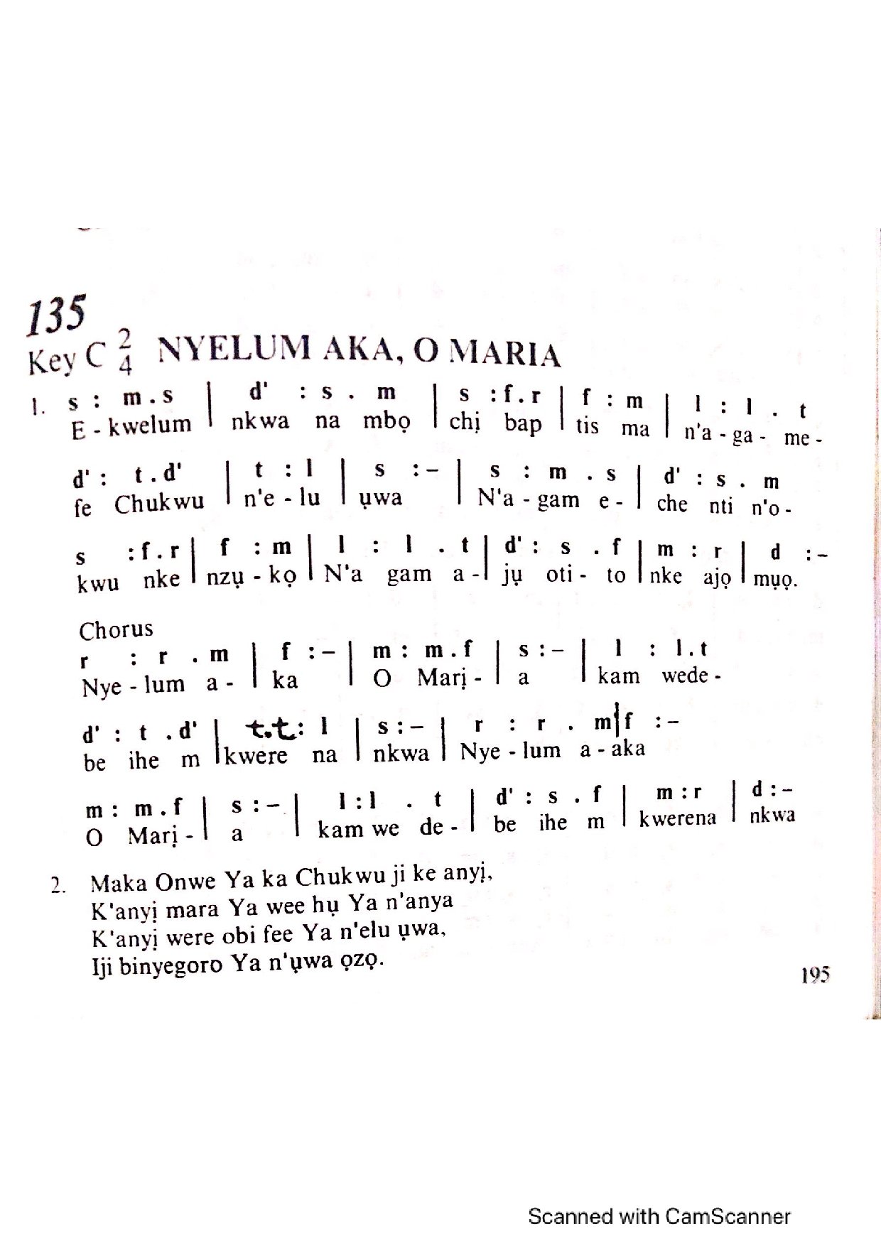 Nyelum Aka O Maria - Download Choir Script PDF