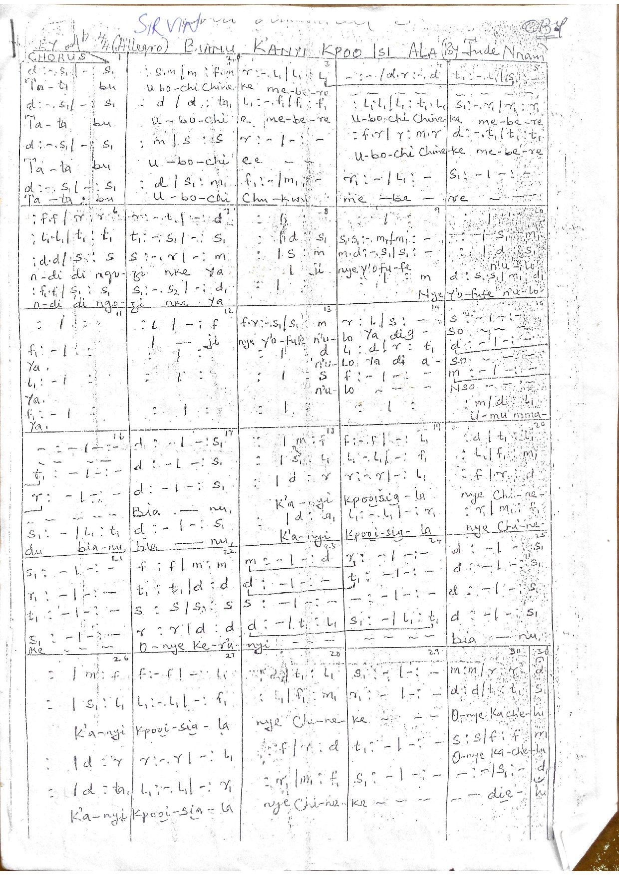 Bianu K'anyi Kpoo Isiala - Download Choir Script PDF