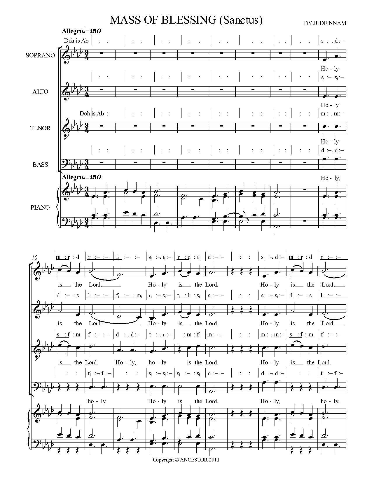 Mass Of Blessing - Sanctus (english) - Download Choir Script PDF
