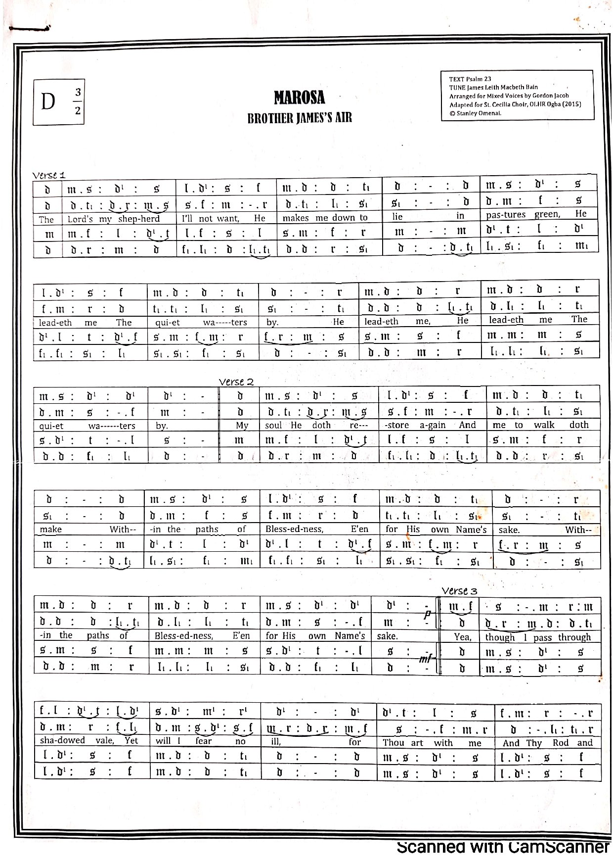 Marosa Bro James's Air - Download Choir Script PDF