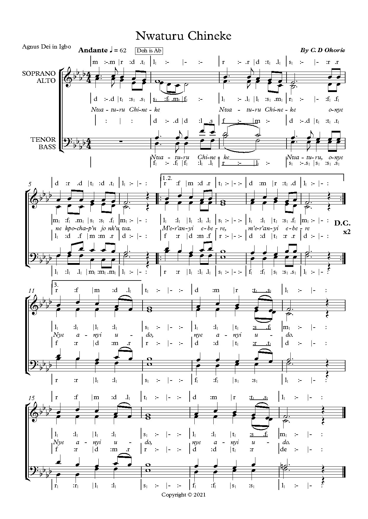 Nwaturu Chineke (lob) - Download Choir Script PDF
