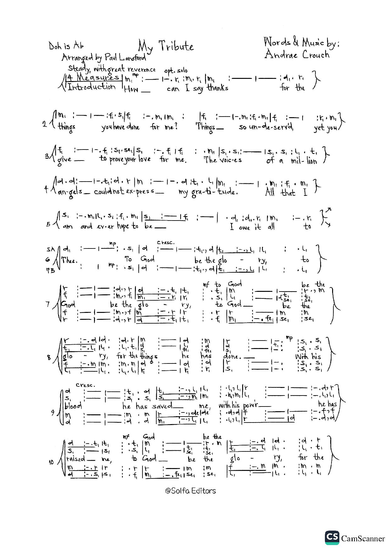 My Tribute - Paul - Download Choir Script PDF