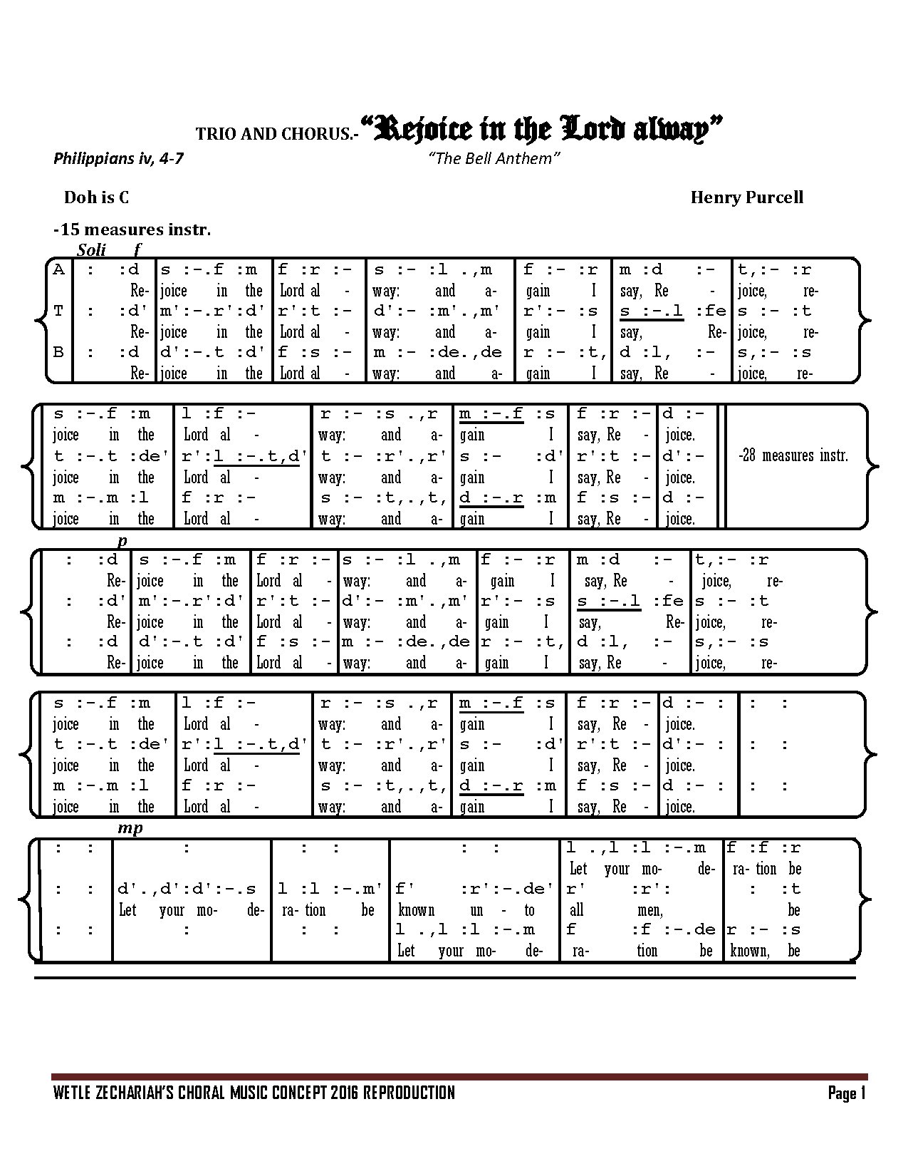 Rejoice In The Lord Alway - Download Choir Script PDF